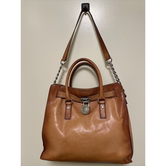 Michael Kors Hamilton Large Satchel NS Tote Saffiano Shoulder Bag -cognac - Picture 1 of 16